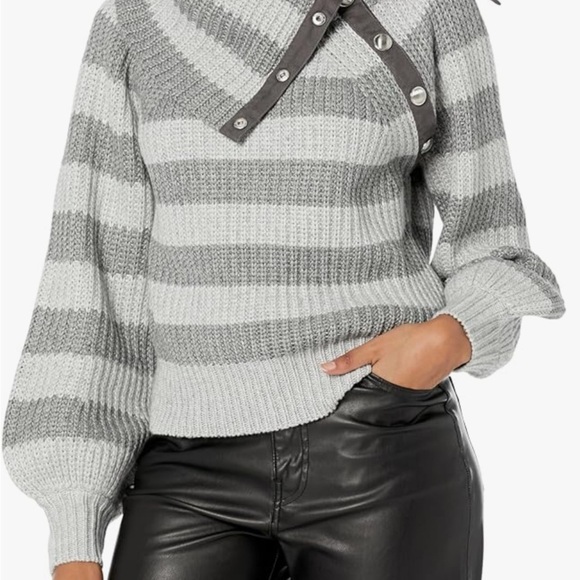 Derek Lam Sweaters - Derek Lam Gray and White Striped V-Neck Sweater